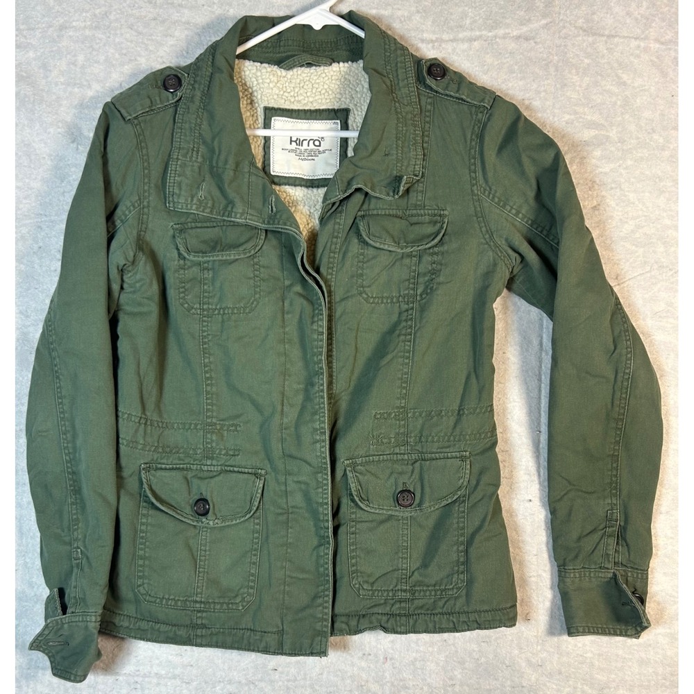 Kirra Military Style Sherpa Lined Jacket Olive Green Utility Cargo Size‎ Medium
